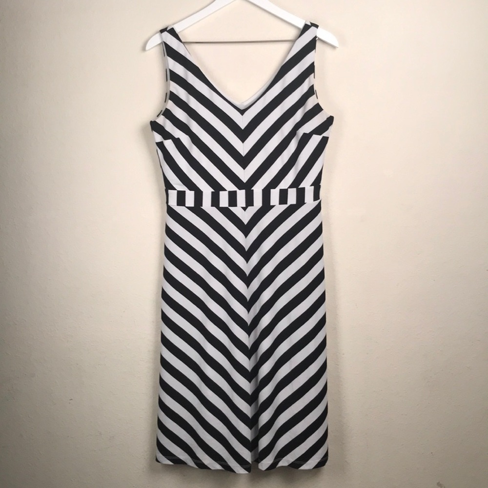 Ann Taylor Striped Knit Sleeveless Dress V-Neck 8